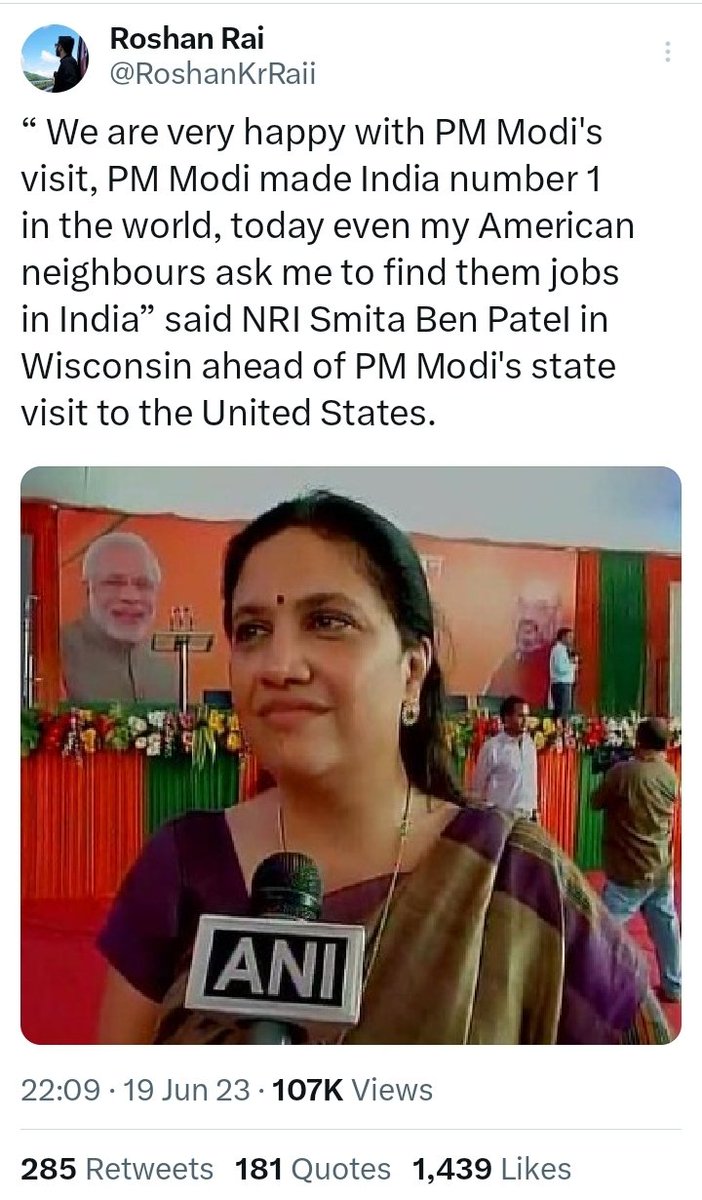 India has become a Totally Developed Nation. After giving food to the World, Now we shall give Jobs.

NRI Smita Ben Patel's American neighbors are requesting her to find Jobs for them in India.

#ModiHainTohMumkinHain #NayaBharat