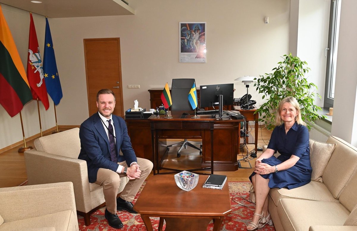 inger_buxton's tweet photo. As my term as the Sweden’s Ambassador to Lithuania is coming to an end in August, I had the pleasure to meet with Foreign Minister Landsbergis and thank him, URM and other parts of government for excellent cooperation during my three years in Vilnius. https://t.co/TuBgMUviNf