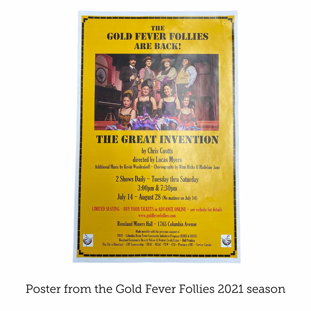 RosslandMuseum's tweet photo. Happy #FascinatingFriday! This week, we’re exploring one of the highlights of the Rossland summer season… The Gold Fever Follies! The Follies were founded in 1986/87 by Ray Furlotte, putting their first performance on July 12, 1987. This year is their 36th season! https://t.co/VFWPhsGDoT
