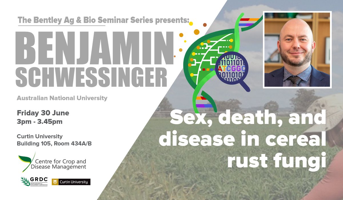 j_mylne's tweet photo. At @theCCDM we've strengthened, widened and opened our seminar series #BABSS. If you're on Bentley campus @CurtinUni Friday 30 June, come for a @Plant_Pathogens 2-for-1 special of @Schwessinger @BiologyANU and Zhaohui Liu @NDSU🗣️📢👂🤔 [1/2] https://t.co/69YQ6z9G59