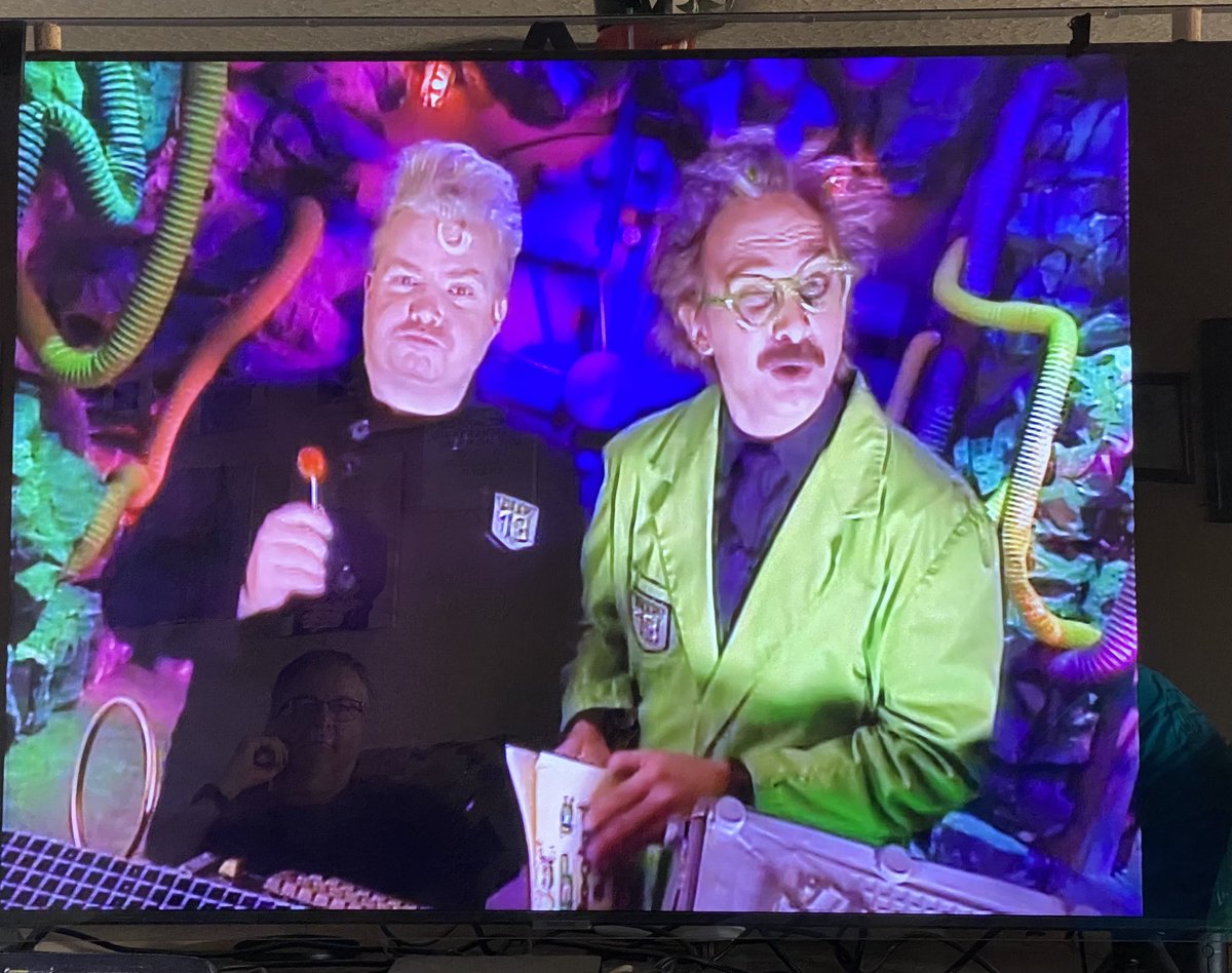 quilterina's tweet photo. It’s that time again!! Tonight’s “roll for MST3K” brings us “Village of the Giants”. Here we see TV’s Frank about to be canned. 
Oh for fun
@FrankConniff @TraceBeaulieu https://t.co/eHoR2L6hOW