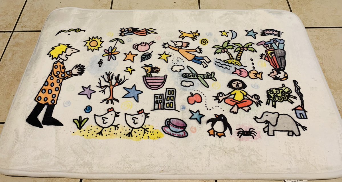 8699's tweet image. Thrilled with my @judyhoracek bathmat from @redbubble So much joy in the detail #teapot #greensheep