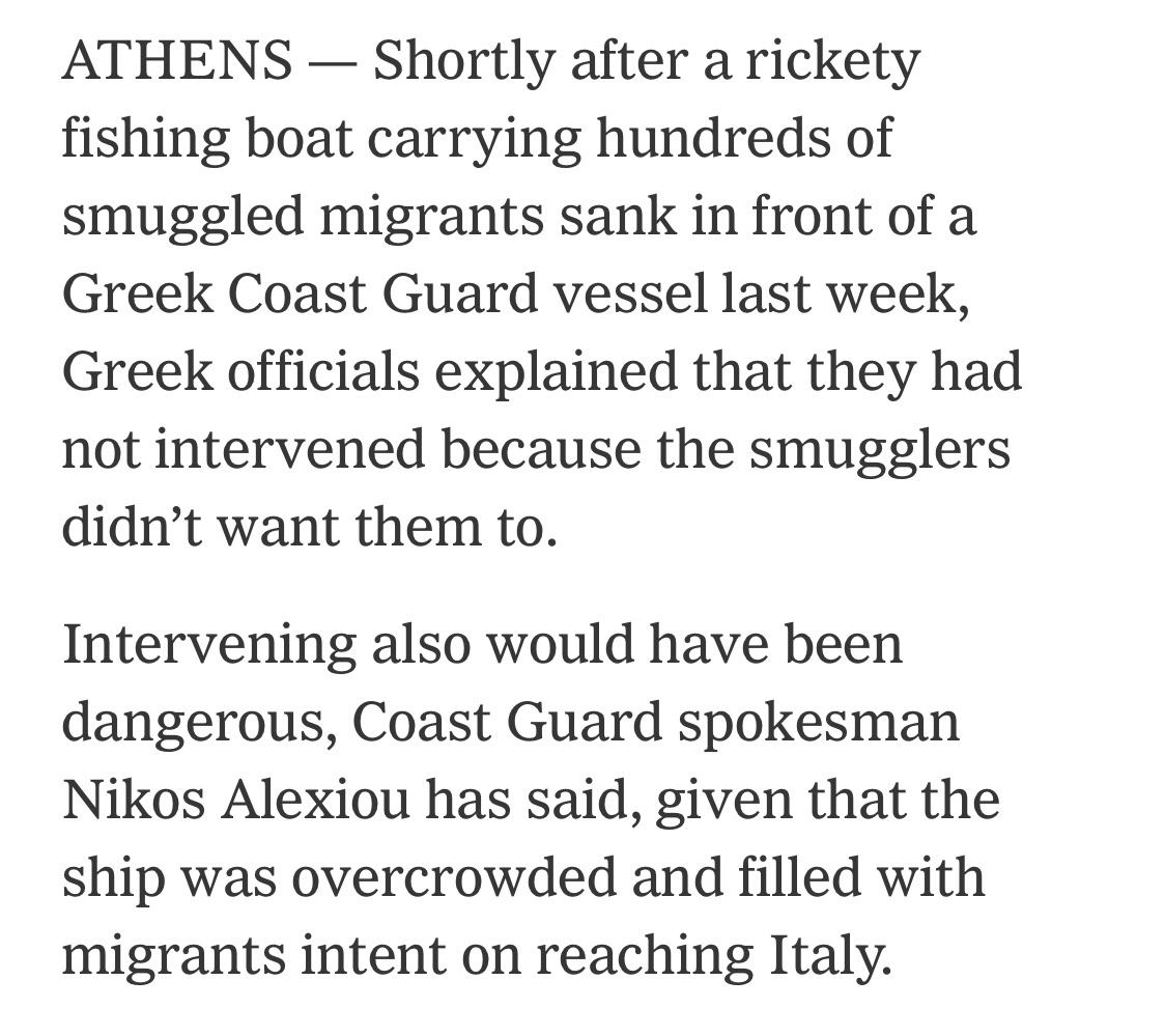 Here is the lede on a story about the maritime reaction to the drowning of “possibly more than 700 men, women and children from Syria, Pakistan and Egypt.”