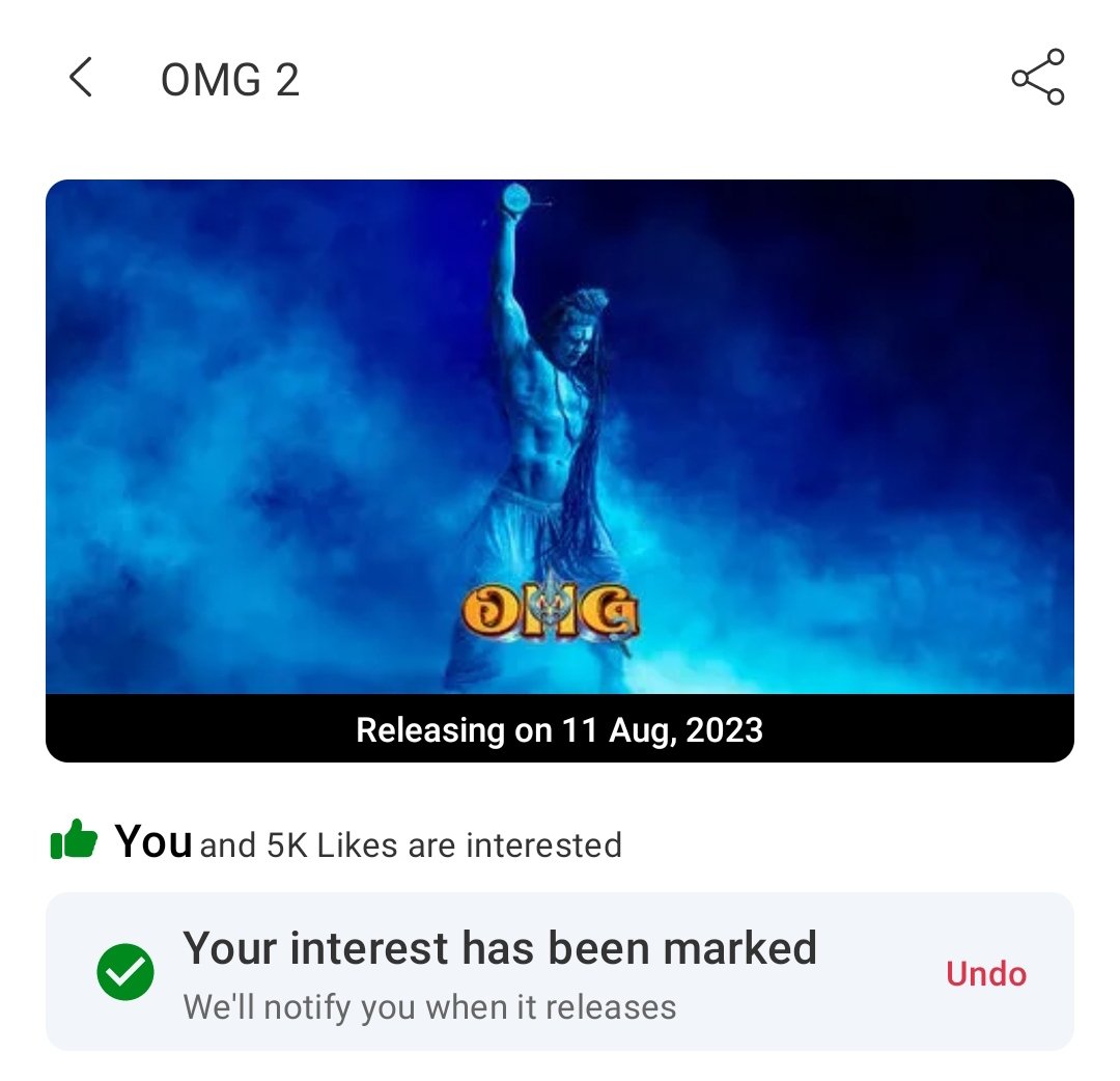 5k Intersted Done On #BookMyShow 🔥 

Hype Of #OMG2 is Increasing Day By Day. 🔥 

Through This Link Mark Your Interested. 
in.bookmyshow.com/movies/omg-2-h…