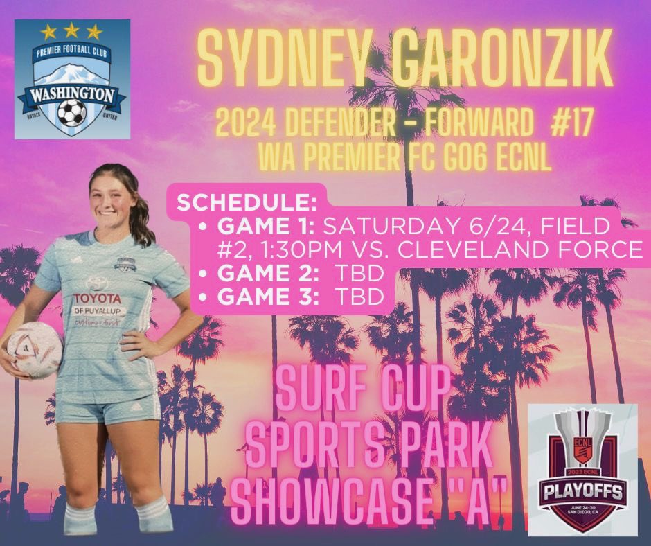 Sydney Garonzik (@sydneygaronzik1) on Twitter photo So excited for <a href="/ECNLgirls/">ECNL Girls</a> National Playoffs! Here is my schedule:
<a href="/ImCollegeSoccer/">College Soccer Truth ™</a> <a href="/TopDrawerSoccer/">TopDrawerSoccer</a> <a href="/ECNLgirls/">ECNL Girls</a> <a href="/wpfcg06ecnl/">WPFC G06 ECNL</a> <a href="/PrepSoccer/">Prep Soccer ⚽️</a> So excited for <a href="/ECNLgirls/">ECNL Girls</a> National Playoffs! Here is my schedule:
<a href="/ImCollegeSoccer/">College Soccer Truth ™</a> <a href="/TopDrawerSoccer/">TopDrawerSoccer</a> <a href="/ECNLgirls/">ECNL Girls</a> <a href="/wpfcg06ecnl/">WPFC G06 ECNL</a> <a href="/PrepSoccer/">Prep Soccer ⚽️</a>