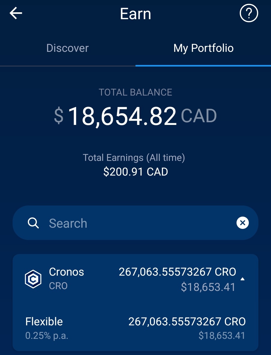 I moved my @cryptocom balance into flexible earn for now. 0.25% interest.

Contemplating defi wallet for this amount but I need to take my initial investment back out once the price goes around $1. What do you guys think I should do?

#cro #crofam #cronos #cryptocom #FFTB…