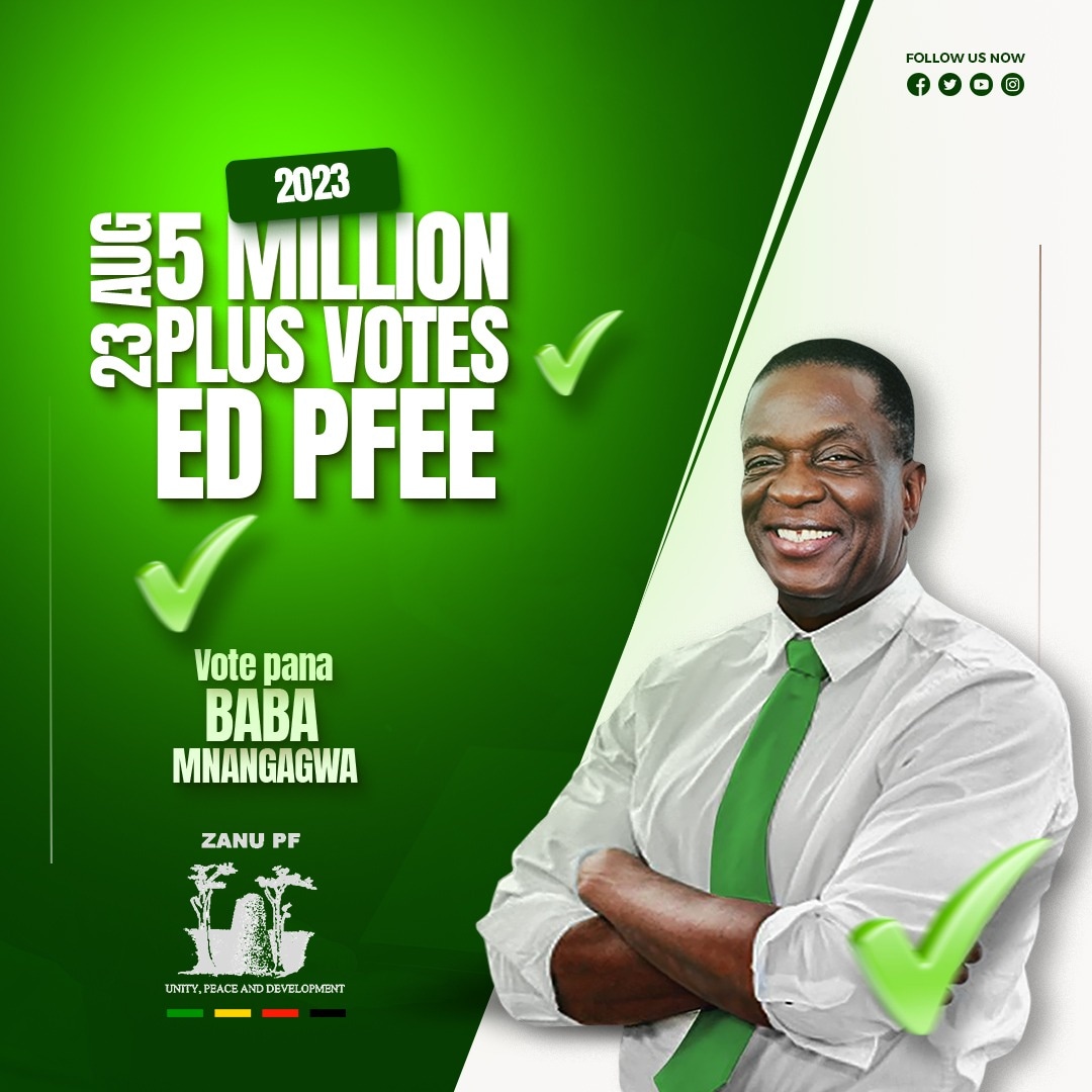 Vote ZANU PF, Be part of the 5 Million Votes
#5MillionVotes 
#VoteZanuPF
#VoteED 
#23AugustEDpfee