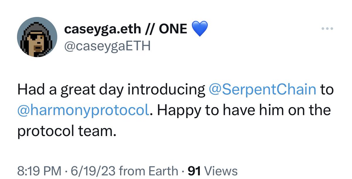.@harmonyprotocol $ONE family, Let’s congratulate & welcome @SerpentChain to the #HarmonyONE protocol team 🩵