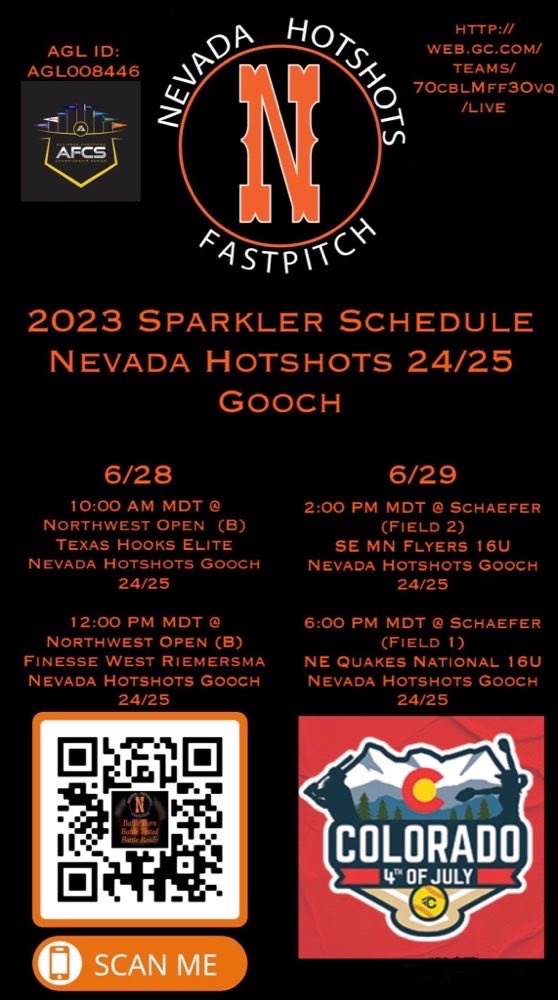 So excited for the <a href="/COSparkFire/">CO 4th of July</a> this year!!! Here’s our schedule. <a href="/NVhotshotsGooch/">Firecrackers NV Battle Born-Gooch</a> <a href="/triplecrownspts/">Triple Crown Sports</a> <a href="/SBRRetweets/">Softball Recruiting Reposts</a> <a href="/D1Softball/">D1Softball</a>