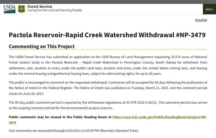 ndncollective's tweet photo. (1/3) On 3/21, the @forestservice submitted a request for a mineral withdrawal that would protect water &amp; ecosystems in the He Sapa from mining projects for up to 20 years. https://t.co/9tc4XupDdB
