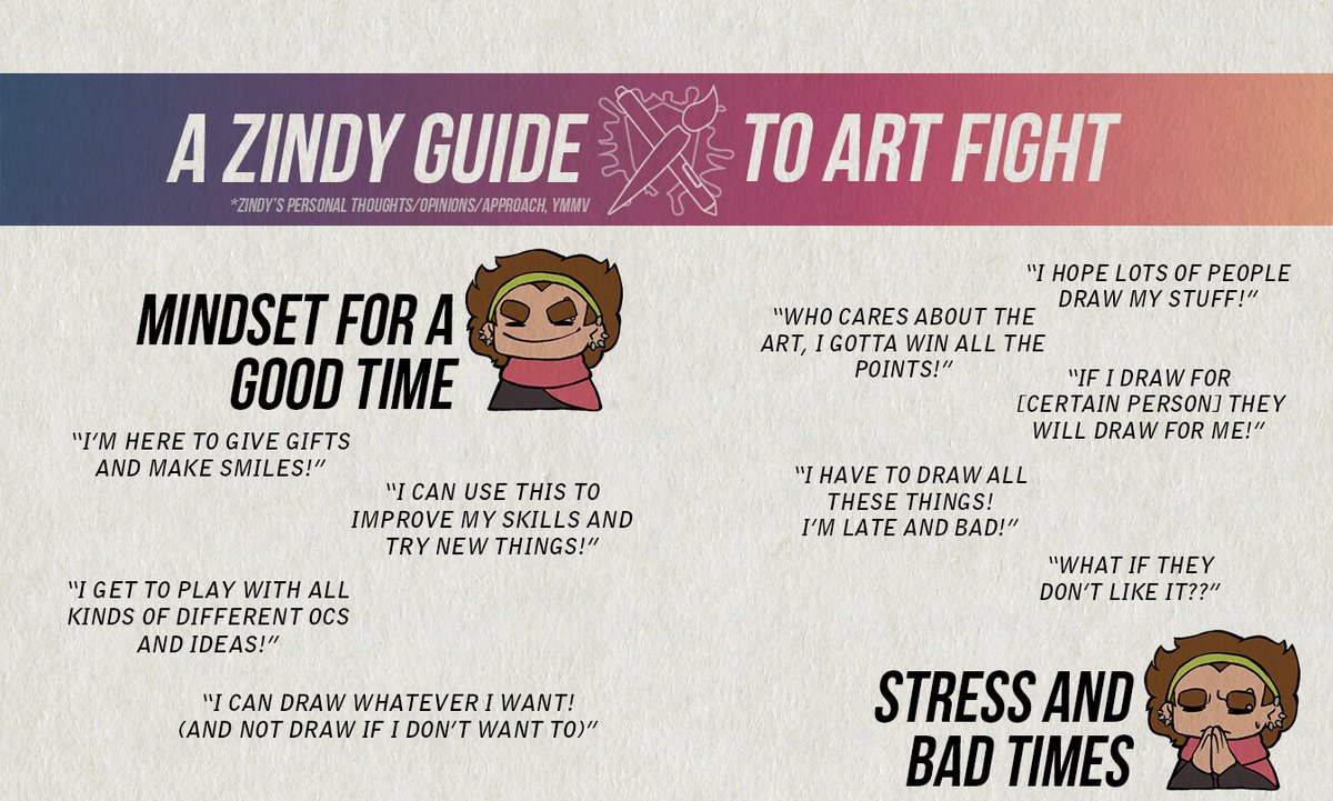 Zinthings's tweet photo. Alright friends, with #artfight coming in hot, I made A Thing to hopefully help you decide to come play with us because i always go feral encouraging everyone within earshot ok https://t.co/gzGPgf3vhh
