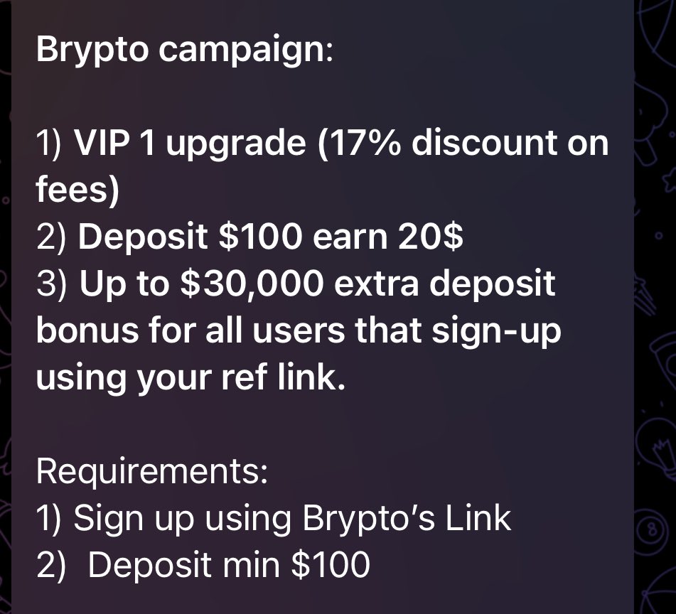 Ive set up a telegram journal where I will share alpha/trades/ my new on chain wallets and everything I’m doing but it will be open only to people that support me by signing up on the ref + deposit a minimum of $100 to an acc, with some bonuses in play as well😈