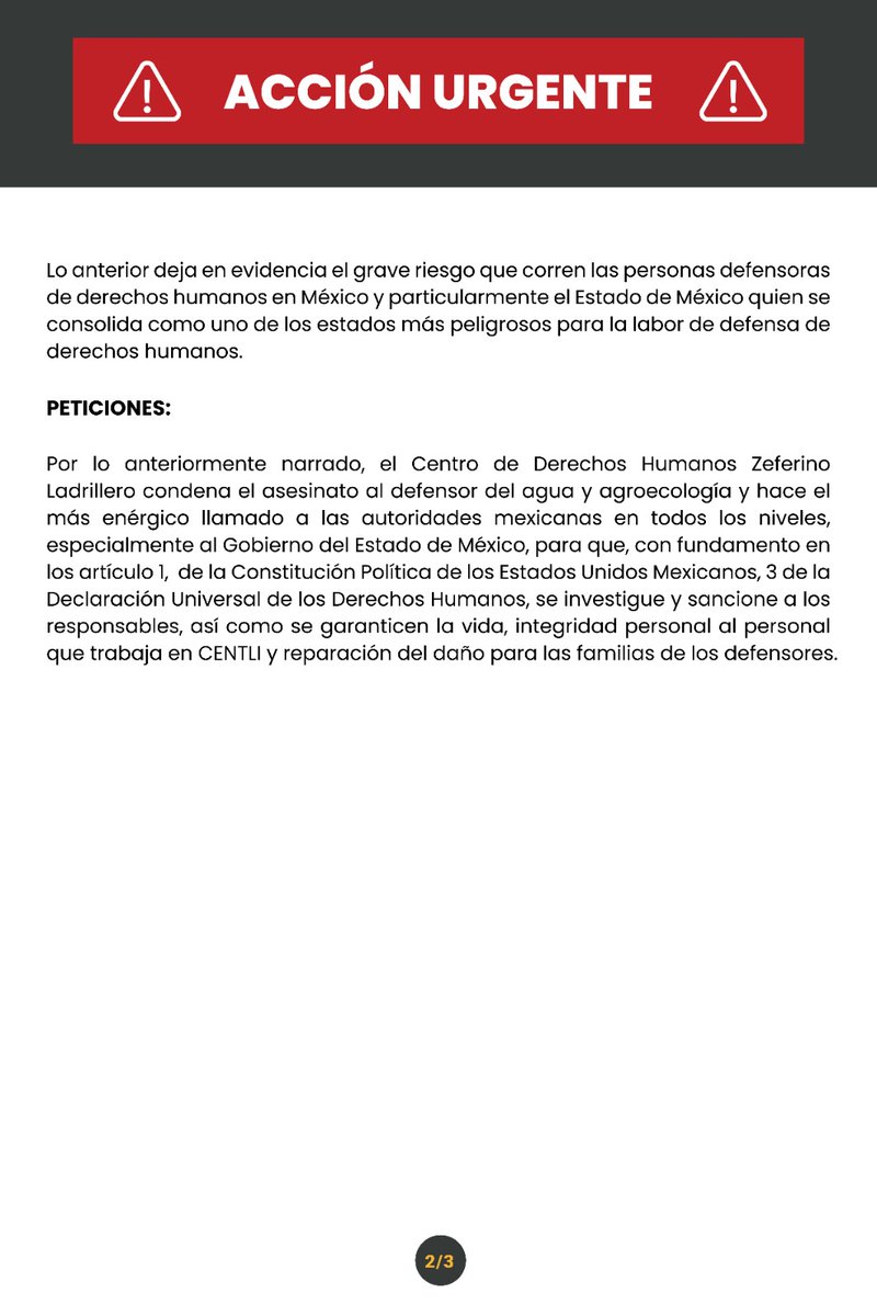 laraduquea's tweet photo. #AcciónUrgente

ASESINAN A #ALVAROARVIZU #Defensor del #Agua en #Edomex 🇲🇽 #México

#Retwuit para que las autoridades correspondientes actúen de forma diligente para que haya #Justicia

@lopezobrador_
@LuisaAlcalde
@alfredodelmazo
@CODHEM
@FiscaliaEdomex https://t.co/QktGtmfLih