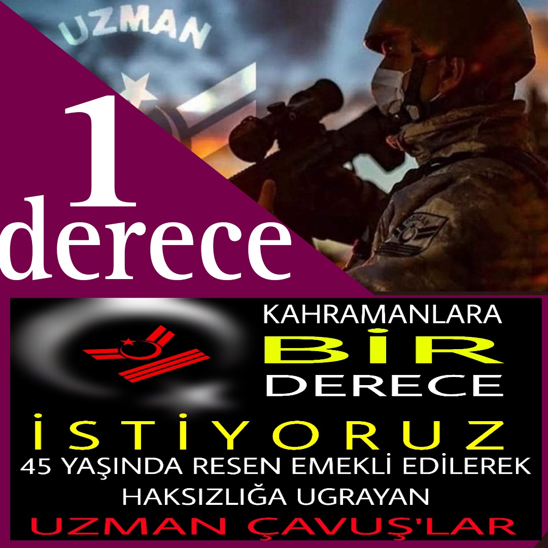 @Okaneno98997694 @islam_goksal @Mehmet268451451 @tcsavunma @tcbestepe @RTErdogan @yasargulertc @cagatayozdemirr @_cevdetyilmaz @TSKGnkur @hulusiakarmedya @iletisim @NumanKurtulmus @ikalin1 @omerrcelik @isikhanvedat @muhsindere @alp_kavaklioglu @SuayAlpay @Akparti @AACanli @ihacomtr @dhainternet @ahaber @trthaber @Pes24com @atvcomtr @ntv @startv @Kamubiz_com @tgrthabertv @TC_icisleri @yilmaztunc @Mahi_Nur @memetsimsek @aBayraktar1 @mehmetozhaseki @OA_BAK @AliYerlikaya @MehmetNuriErsoy @Yusuf__Tekin @drfahrettinkoca @mfatihkacir @ibrahimyumakli @omerbolatTR @a_uraloglu @HakanFidan @ackilic76 #TürkiyeYüzyılı 
🇹🇷 MAĞDURUZ
🇹🇷1 (BİR) DERECE 
6000 SAYILI KANUN VE 45 YAŞ SEBEBİYLE RESEN (ZORLA) EMEKLİ EDİLEN 2900 UZMAN ÇAVUŞUN BİR KISMI 1.DERECEYE DÜŞEMEDİ.
1833 EK GÖSTERGEDEN 5 YIL (100-400 TL ARASI) EKSİK MAAŞ ALDILAR.
STATÜMÜZ, MSB’LIĞI VE TSK’DE UZMAN ÇAVUŞ OLMALIDIR.