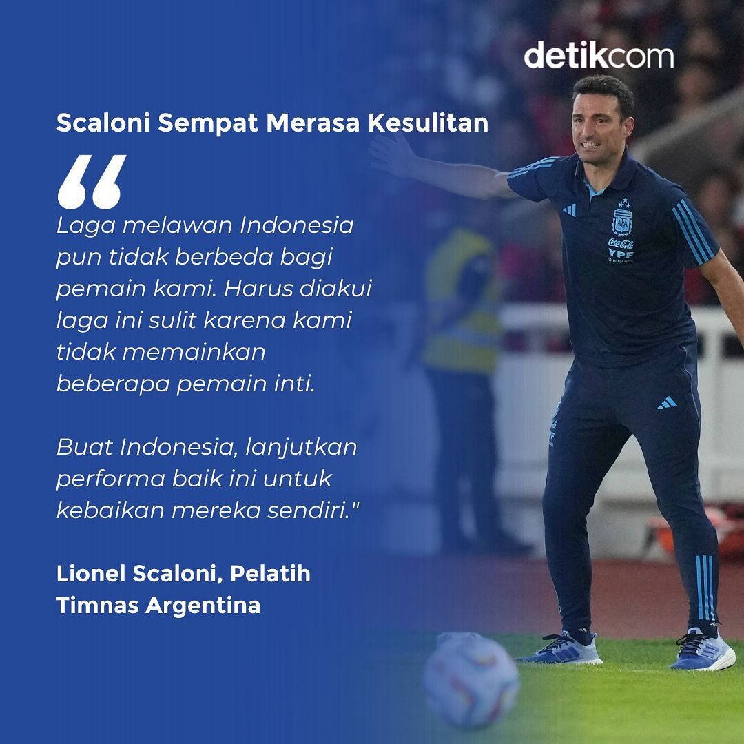 detikcom's tweet photo. Pelatih Timnas Argentina, Scaloni sangat terkesan dengan suporter Indonesia.
Dia berharap sepakbola Indonesia bisa semakin baik ke depannya. Scaloni menyebut Timnas Indonesia punya kualitas yang baik.
#detikcom #IndonesiaVsArgentina #Argentina #Scaloni #SuporterIndonesia https://t.co/16OQYMRAek
