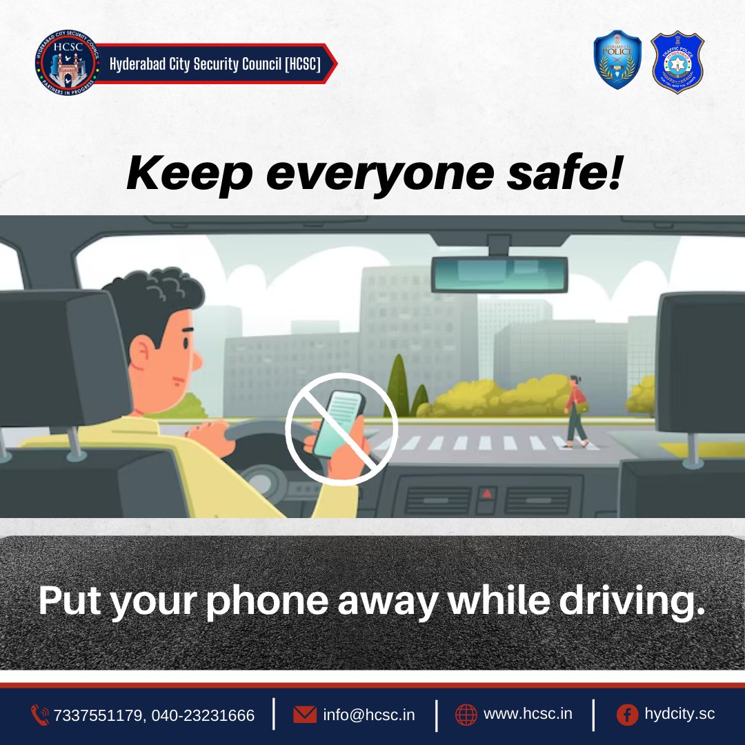 HCSC_Hyd's tweet photo. 🚫⏱️ We all know how tempting it can be to check that notification or send a quick text while behind the wheel. But those few seconds of distraction can have devastating consequences. #RoadSafetyMatters

🚗💔 Let's prioritize road safety and make a commitment to keep our loved ones and ourselves safe on the road. #StayFocused #SafeDriving #NoTextingWhileDriving