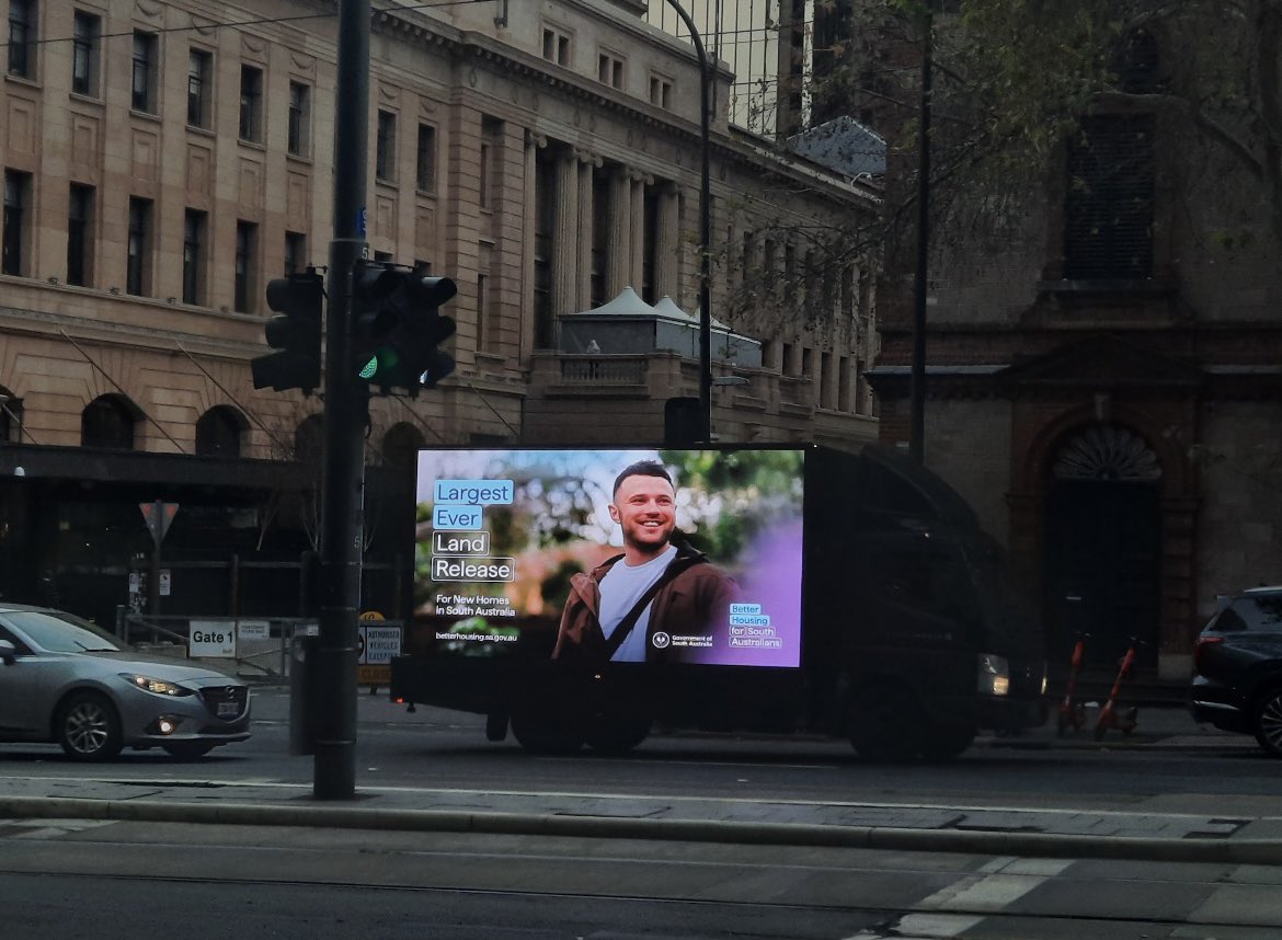 HypedMedia's tweet photo. Better Housing for South Australians campaign @sagovernment 

#hypedmedia #sa #southaustralia #southaustralianhousing #departmentofpremierandcabinet #medianest #housing #stampduty #ledbillboard #advertising #ledadvertising #mobilebillboard #ledtruck https://t.co/G8QNoae9kC