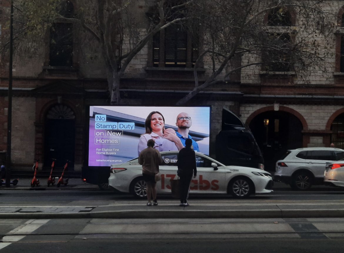 HypedMedia's tweet photo. Better Housing for South Australians campaign @sagovernment 

#hypedmedia #sa #southaustralia #southaustralianhousing #departmentofpremierandcabinet #medianest #housing #stampduty #ledbillboard #advertising #ledadvertising #mobilebillboard #ledtruck https://t.co/G8QNoae9kC