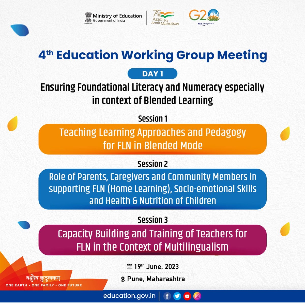 BeraPr's tweet photo. Let's harness the power of education to shape a brighter future together! 🤝
➡️ Teaching Learning Approaches and Pedagogy for FLN in Blended Mode
➡️ Role of Parents, Caregivers and Community Members in supporting FLN
➡️ Capacity Building &amp; Training of Teachers
#G20Edu4all https://t.co/2t4Dt2gTRo