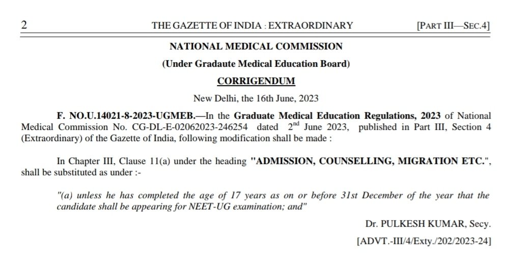 National Medical Commission: In the Graduate Medical Education Regulations, 2023 of National Medical Commission
#NEETUG2023 
#NeetExam 
#Medical