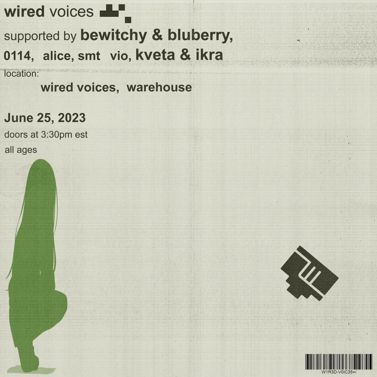 HexAliceVR's tweet photo. Wired Voices 11! I'm back! for real this time.
doors @ 3:30 pm EST, 6/25, 30 minutes per person, Friends+

Featuring:
@ZeroOneOneFour 
@vio_vrc 
@KvetaURL b2b @Ikrandas 
@notBeWitchy b2b @bluberryneko 
@HexAliceVR 
@smt923

Poster by the lovely @SonzaiWho https://t.co/oR1xLxjEW1