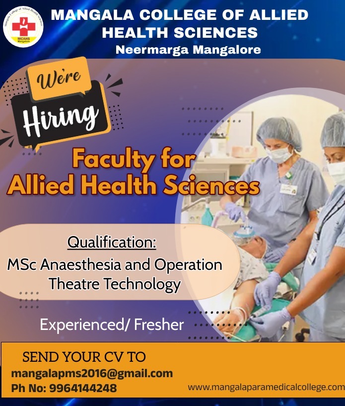 #job #alliedhealthprofessionals  #msc  #anaesthesia  #operations  #theatre  #hiring  #mangala  #health  #mangalore #career #heathcare #jobalert #jobhiring #jobforyou #faculty #facultyjobs