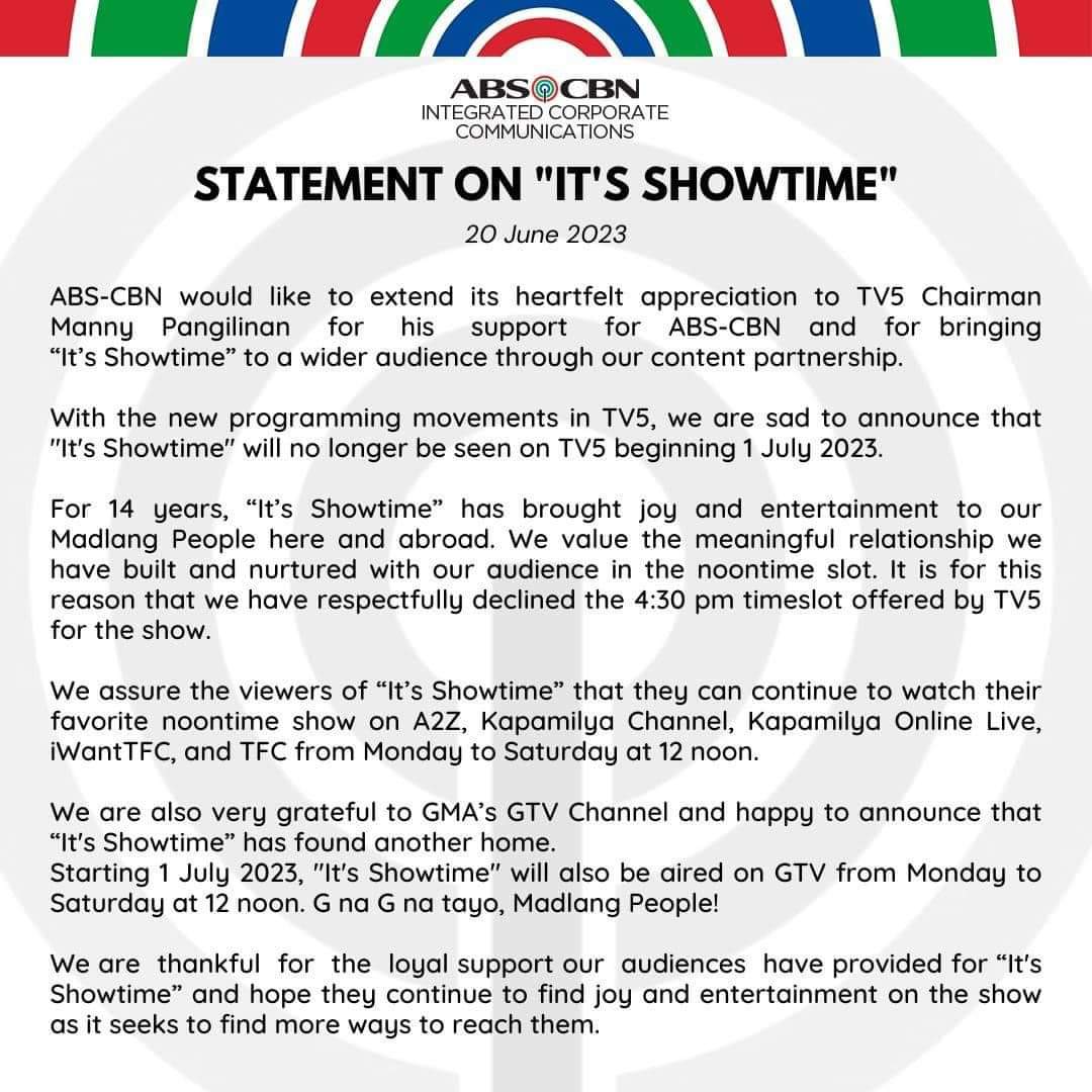 Kapamilya Online World on Twitter "READ ABSCBN's official statement