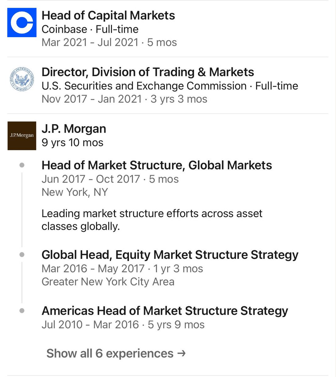 <a href="/DefendDark/">Dark Defender</a> @Duncan30414908 Brett Redfearn the author of this #Ethgate email to Bill Hinman was 9 years &amp; 10 months <a href="/jpmorgan/">J.P. Morgan</a> he left in October 2017, and joined the SECin November 2017.  ( he went to <a href="/coinbase/">Coinbase 🛡️</a> in March 2021 just after they delisted #XRP  in January ) FTAO <a href="/digitalassetbuy/">Digital Asset Investor</a> <a href="/MoonLamboio/">Moon Lambo</a>