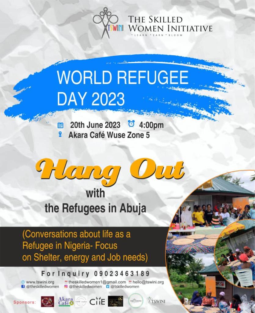To mark World refugee day today, we are sitting out with the refugees living in Abuja to have conversations about what their major needs are in respect to #shelter, #jobs , #energy Venue @akara_cafe Time:4pm
#worldrefugeeday2023 #worldrefugeeday #refugees #refugeesinNigeria