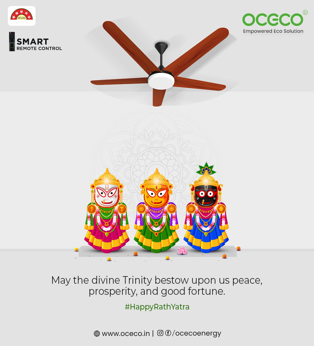 Happy Rath Yatra!
May the divine trinity bestow upon us peace, prosperity, and good fortune. 

#JagannathPuriRathYatra2023 #Jagannath #Rathyatra #Lordjagannath #CeilingFans #BLDCFans #Oceco