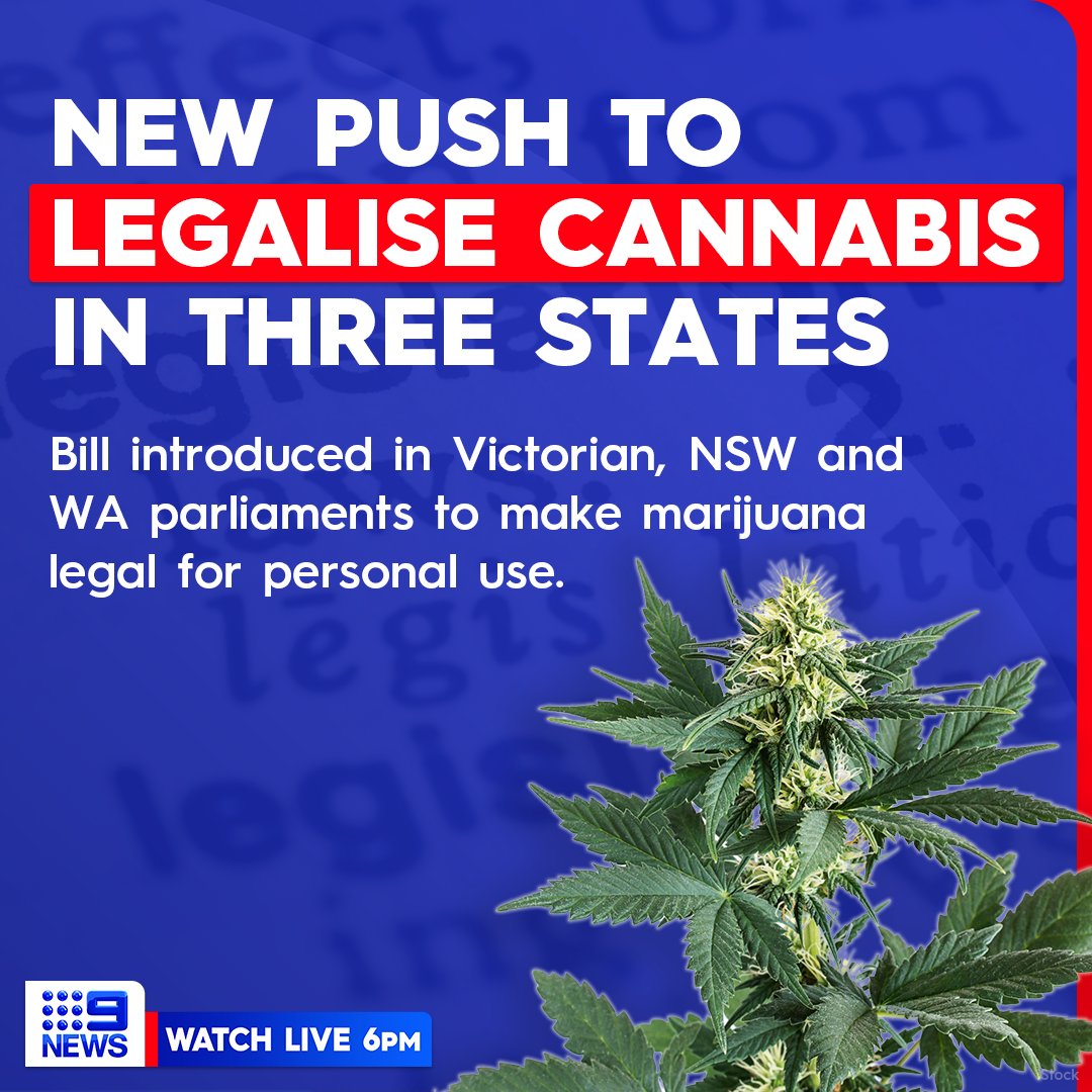 The Legalise Cannabis Australia Party will simultaneously introduce a new bill in the Victorian, NSW and Western Australian parliaments to make marijuana legal for personal use.

Under the proposal, adults would be legally able to possess small quantities for personal use. #9News