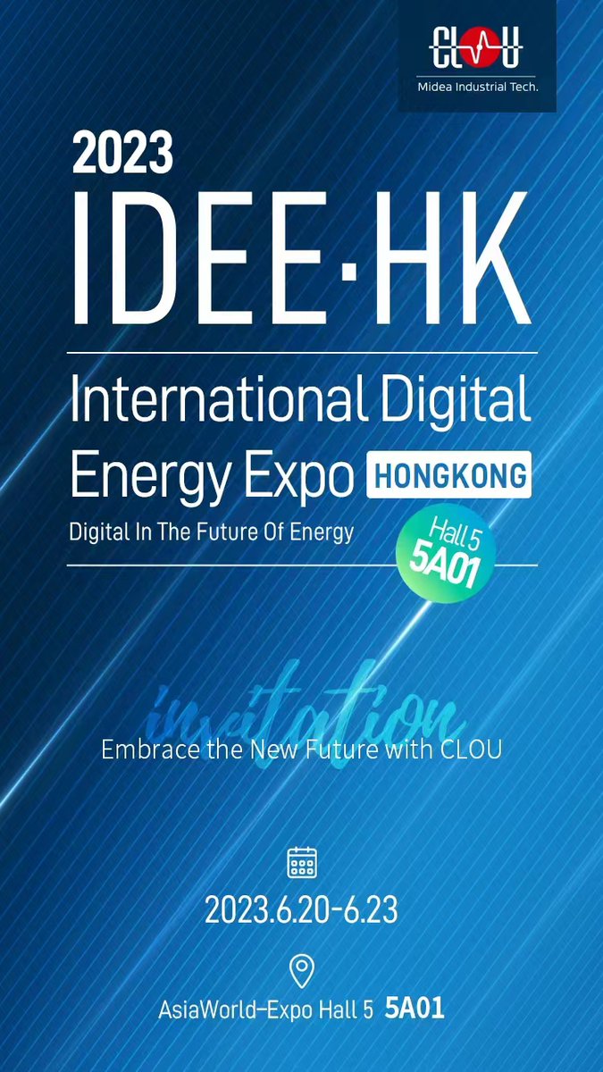 MideaIndustry's tweet photo. CLOU is showcasing its digital solutions at the IDEE HK expo, which includes smart factory solutions, a new generation of smart energy meter verification systems, integration of the entire industry chain, full life cycle energy storage services, and energy IoT services. @IDEE https://t.co/AyUeKY7e7E