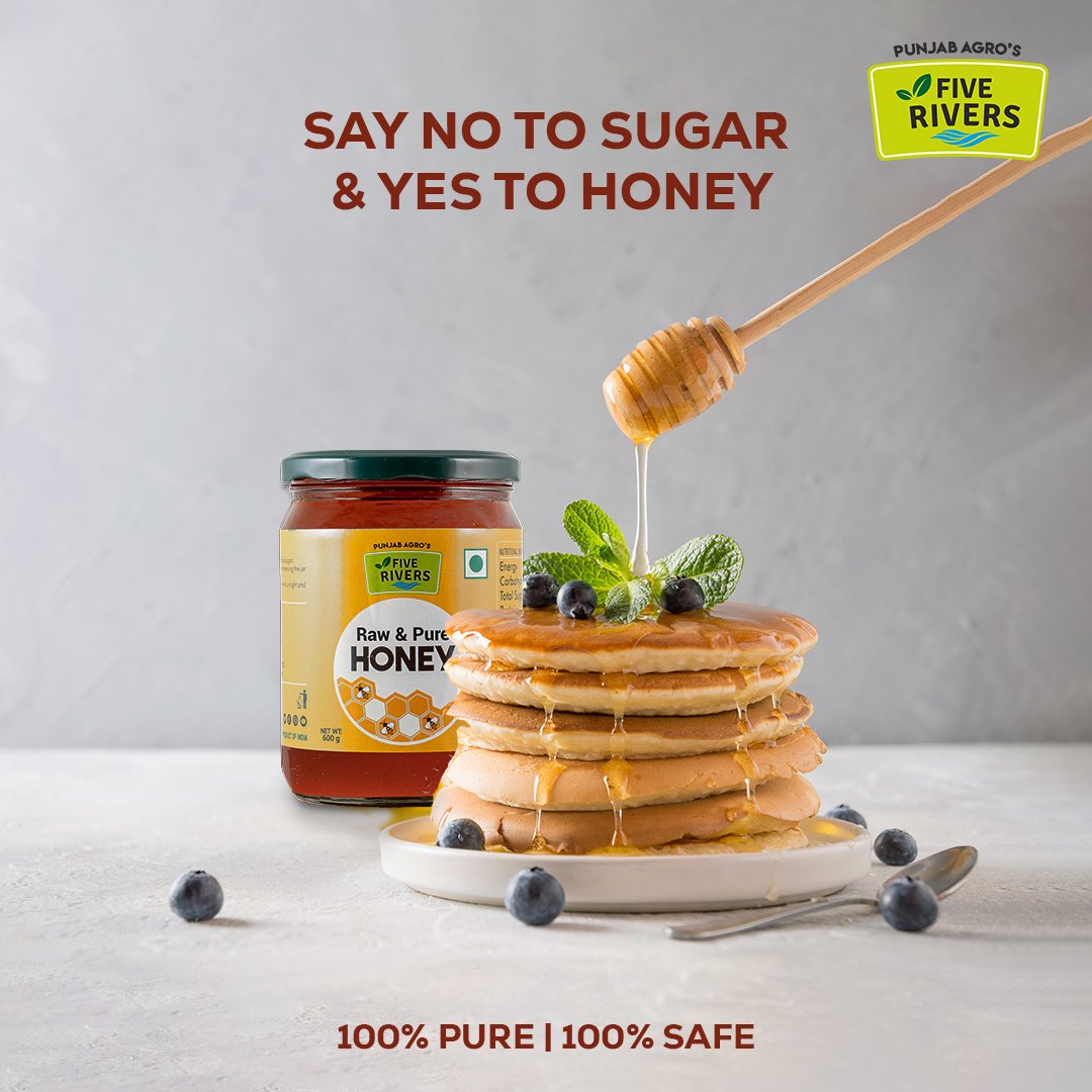Elevate your breakfast game with a dollop of raw & pure honey on your fluffy pancakes! 
#rawHoney #PureGoodness #BreakfastDelights  #fiverivers #punjabagro #organicproducts  #punjabifood  #certifiedorganic #organicfoodindia #organicfoodtricity #nutritionalfood #healthylifestyle