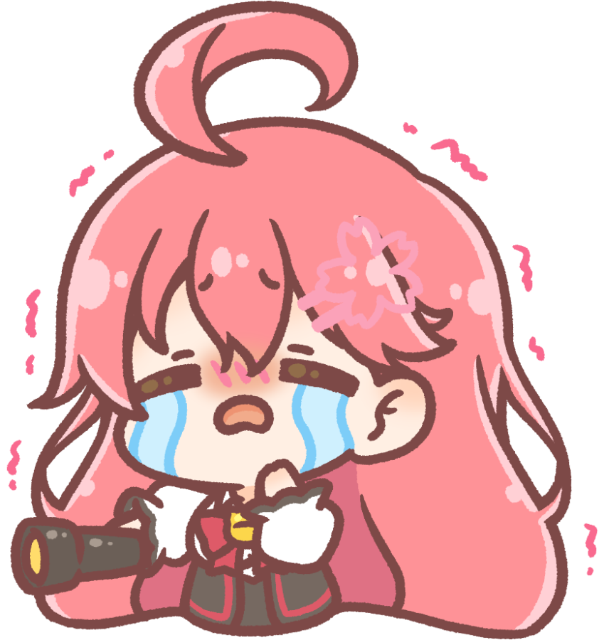 sakura miko 1girl ahoge solo pink hair crying long hair chibi  illustration images