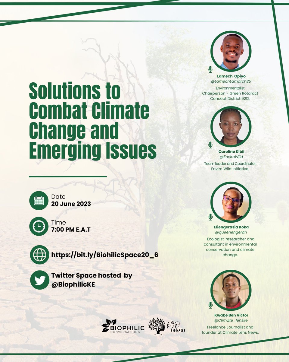 @BiophilicKE @LamechLamarch25 @Carolinekibii @EnviroWild @queenengerah @Climate_lenske @mary_morrisonia @VickiWangui @audrey_mandi @ConservationKen @UNEP @LawyersClimate @AYCAssembly2023 @HonTuya Looking forward to this insightful space hosted by @mary_morrisonia Speakers: @LamechLamarch25, @Carolinekibii - @EnviroWild , @queenengerah🇹🇿, @Climate_lenske. #CliamateAction #conservation