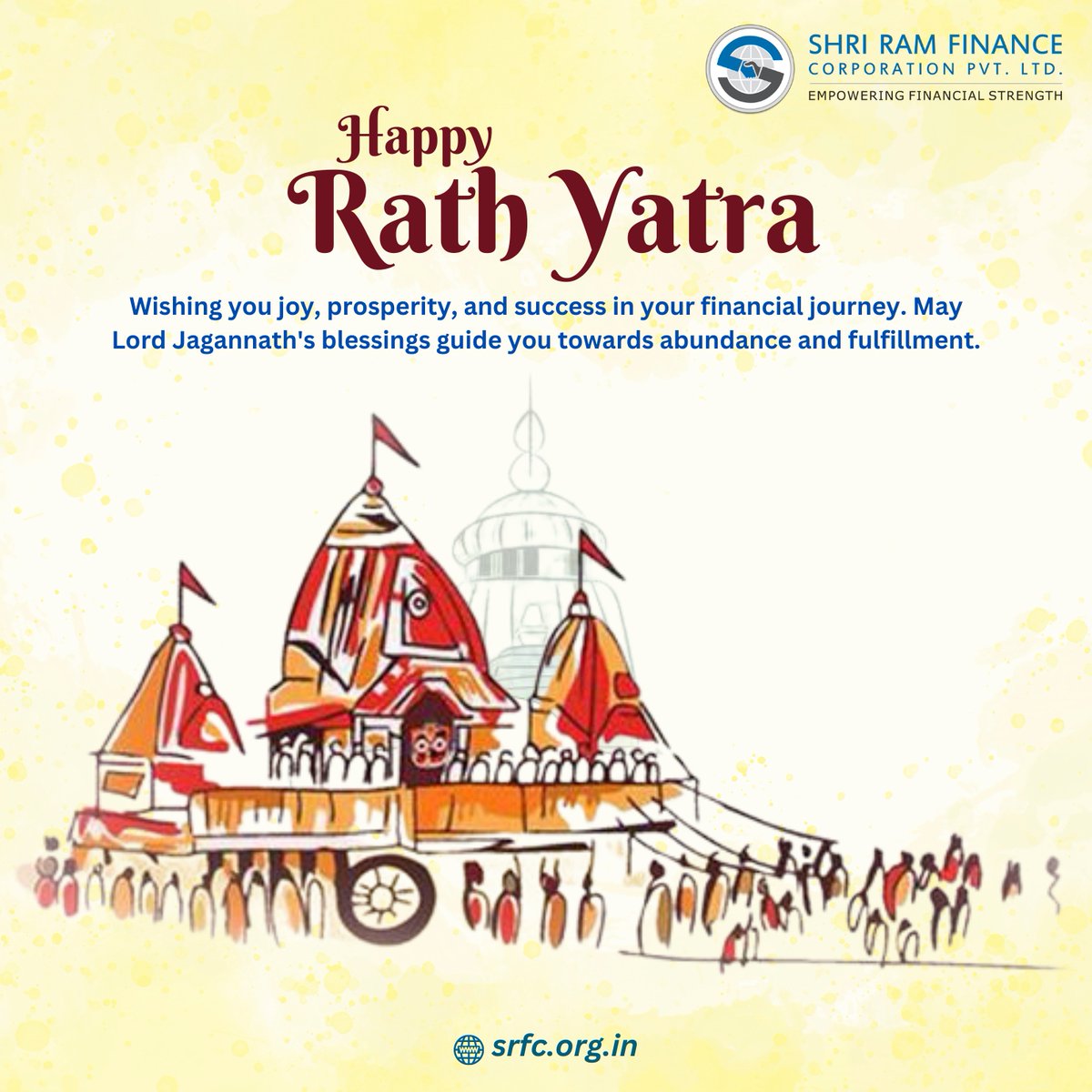 🌺 Happy Rath Yatra! 🌺

🕉️ Embrace the divine fervor of Lord Jagannath's journey as we celebrate the grand festival of Rath Yatra! 🚩✨

#RathYatra2023 #FestivalOfJoy #DivineJourney #UnityInDiversity #BlessingsOfLordJagannath #ShriramFinance #srfcnbfc