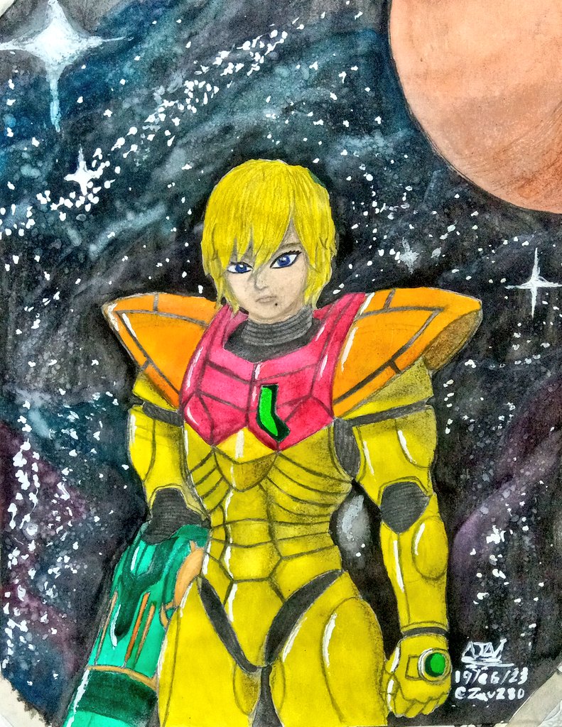 Another watercolor painting, but this time is Samus
I think I messed up in some parts :P
#Metroid #SamusAran #FanArt #watercolorpainting