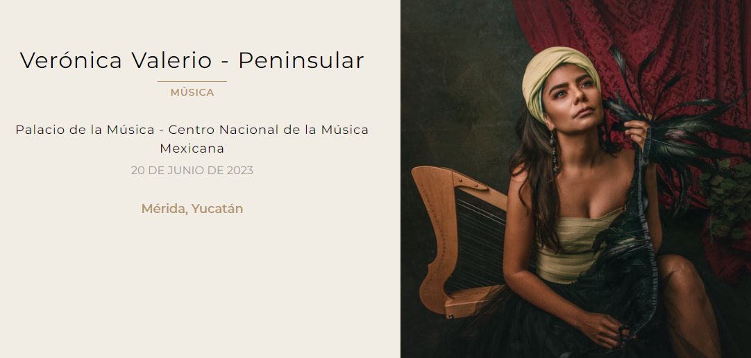 ¡Amig@s en Mérida #Yucatan!

Mañana 20.JUN se presenta Verónica Valerio <a href="/veronicarpayvoz/">Veronica Valerio</a> en el Palacio de la Música Mexicana.

Esta nueva música incorpora sonidos electrónicos a las preciosas composiciones de arpa y voz de VV.

Totalmente recomendable, ¡no se lo pierdan!
 👌😌