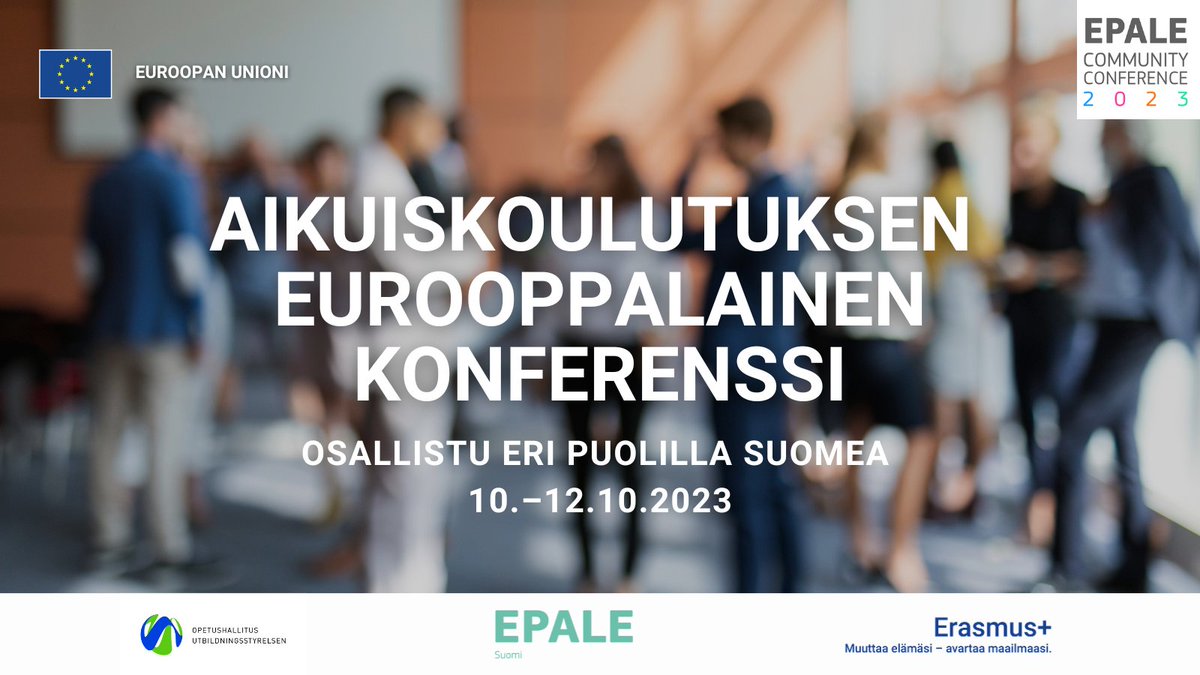 Aikuiskoulutuksen eurooppalainen konferenssi järjestetään 10.–12.10.! Luvassa mm. inspiroivia puheenvuoroja ja keskustelua taitojen tulevaisuudesta ja disinformaatiosta. Osallistu konferenssin katsomoihin eri puolilla Suomea ➡️ bit.ly/3OxldkG