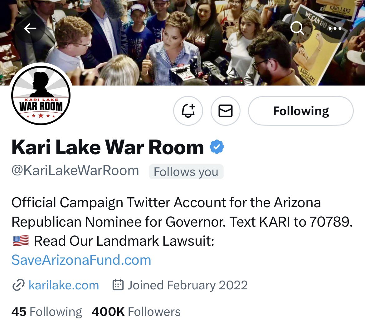 Kari Lake on Twitter: "WOW! Our War Room account just hit 400,000