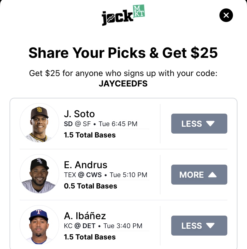 6/20/2023 - JockMT  

@DGFantasy value. Lock it in!

Juan Soto: -155(odds) Draftkings
Elvis Andrus: -140(odds) Draftkings
Andy Ibanez: -140(odds) Draftkings

#PrizePicks #prizepicksmlb #DFS #GamblingTwitter #MLB #FreePlays #prizepicknba #prizepickslocks