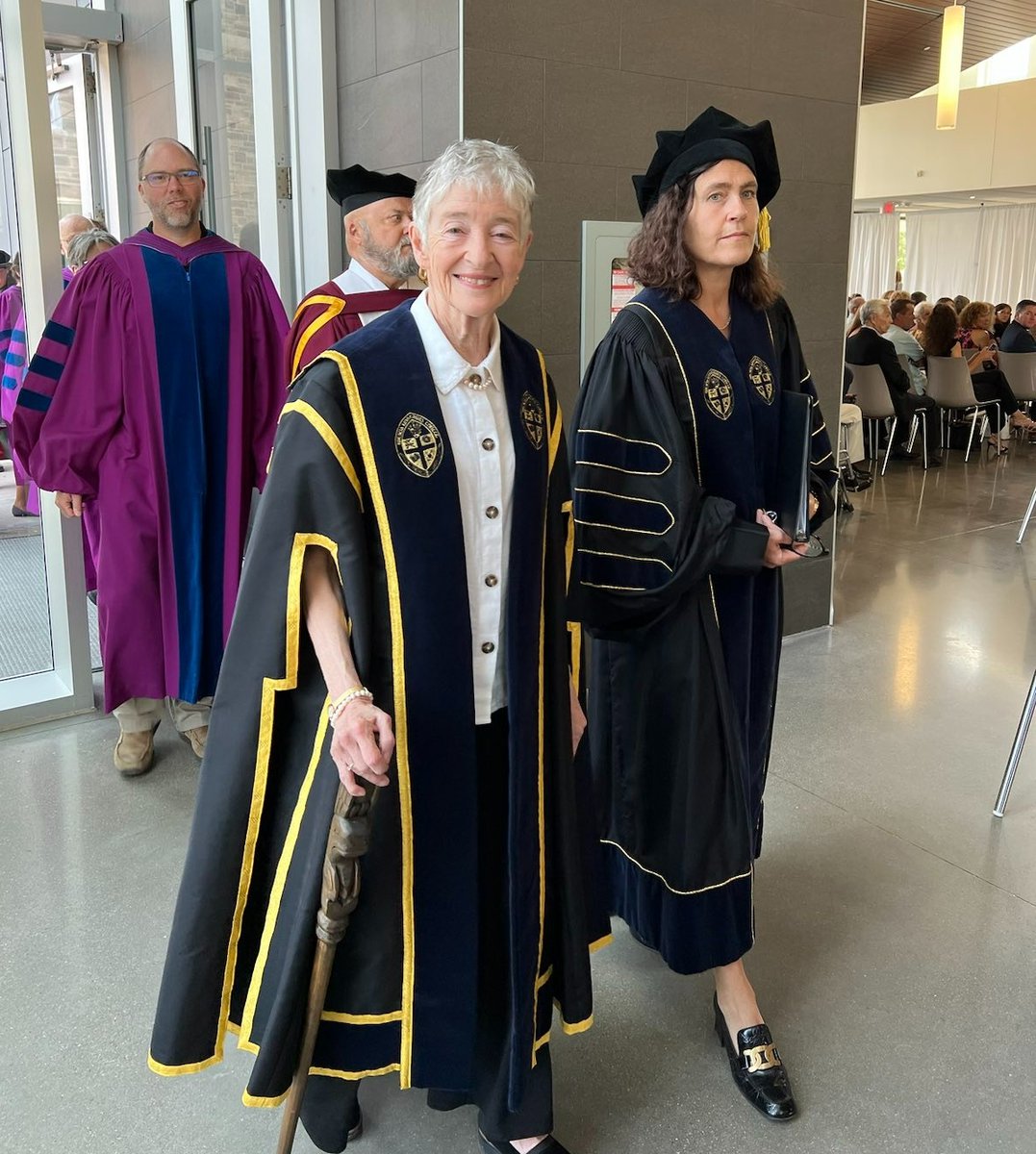 BlueCommunityZH's tweet photo. Blue Community co-founder and Chancellor @MaudeBarlow of #BlueUniversity Brescia College @BresciaUC at Western University (London, Ontario, Canada) leads the graduating students at the 2023 commencement ceremony on June 19th, 2023. Here with President Dr Lauretta Frederking. https://t.co/XC1z8ZaIs9
