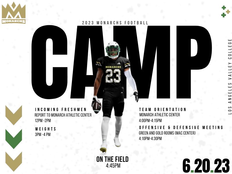 ValleyCollegeFB's tweet image. Tomorrow is report to camp day come learn the system and prepare for the season! We have everything you need here to be successful it’s no more waiting it’s time to show up and earn what’s yours! #EleVate #VMF 🟢🟡🦁