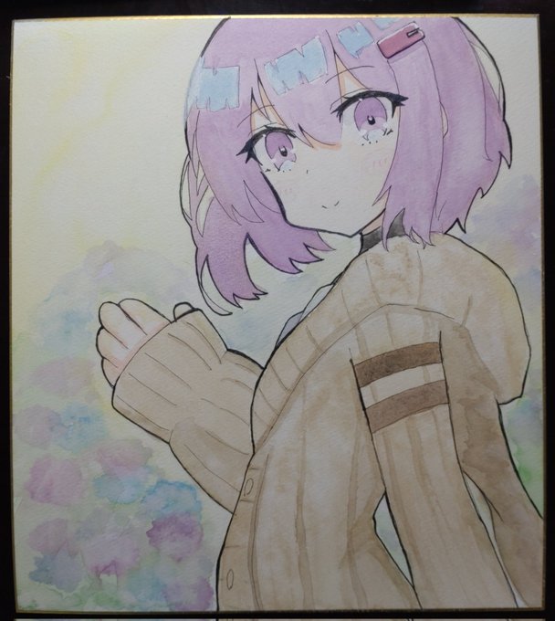 「brown cardigan purple hair」 illustration images(Latest)