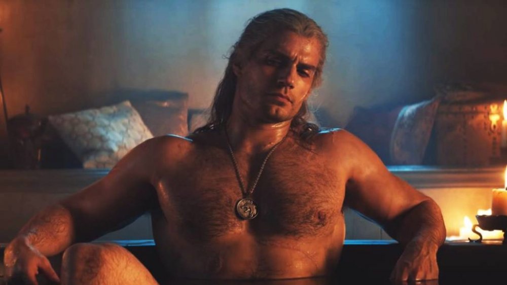sometimesmovies's tweet photo. I think Kay needs to watch S1E5 for two reasons that appeal to her interests. 1) Beautiful man (Henry Cavill) in a hot tub 2) My mum turned into a cake for my birthday that year. #WitcherXPilot https://t.co/u26GesWRvP