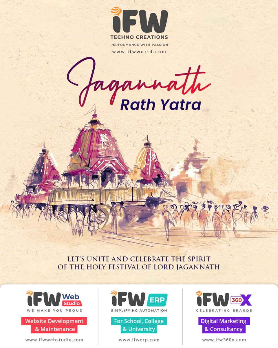 IFWWebStudio's tweet photo. Unite in Devotion: Celebrating the Holy Festival of Lord Jagannath! 
Let's revel in the divine spirit and immerse ourselves in the joyous festivities of this auspicious occasion. 
.
.
#JagannathRathYatra #DivineCelebration #UnityInDevotion #rathyatra #jagannath #jaijagannath https://t.co/WwlAiVxb0c