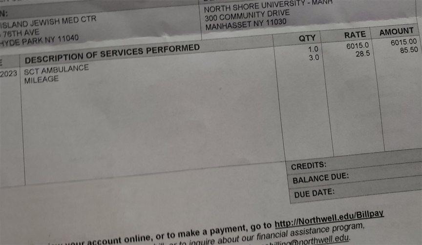 Interesting....

A bill for a three mile Northwell Health EMS transfer from one Northwell Health hospital to another. 

Wonder what it costs? ? ?

Oh, ...it's only $6,100.50 dollars.

I'm sure that's fine ....maybe.

#MarketRate