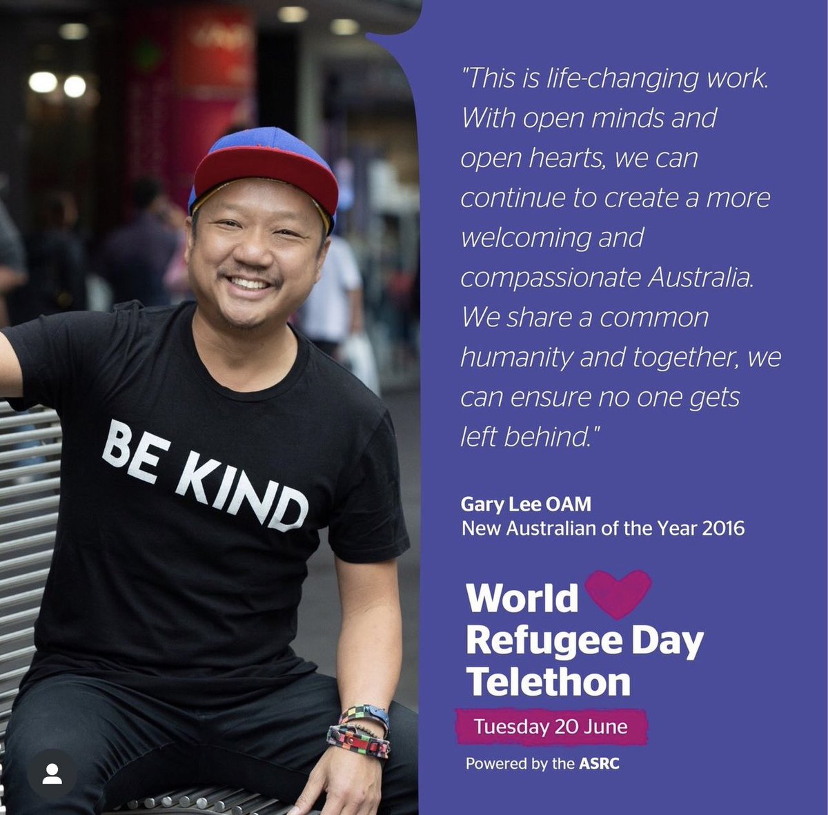 4 ways to stand with refugees and @ASRC1 today at our #ASRCTelethon on #worldrefugeeday

Donate 👇🏼

💜 Online 👉🏼 bit.ly/3PcLKUX 

💜 Call 1300 692 772 (1300 MYASRC) 

💜 Bid on an auction item at bit.ly/3p7Kurx 

💜 TXT HOPE to 0476 000 111 to donate $15