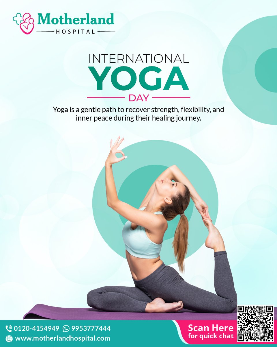 Celebrate International Yoga Day with joy! Embrace the profound power of yoga to nurture your body, mind, and spirit throughout the precious phase of motherhood.  
 #motherlandhospital #hospitalinnoida #InternationalYogaDay #YogaForAll #YogaForWellness #YogaLove