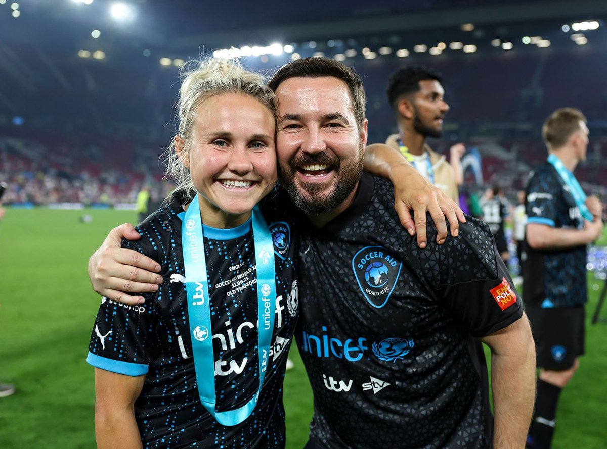 PIC OF THE DAY
Such a wonderful happy photo of Martin with fellow #WorldXI Team member, Izzy Christiansen, after their record win at #Socceraid ⚽🌍

You can still donate below 🙏❤️ 
 
donate.socceraid.org.uk

~ 11th June 2023

#MartinCompston @martin_compston #LineOfDuty